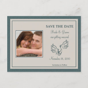 Save the Date Photo Briefkaart - Blauwgroen Duiven