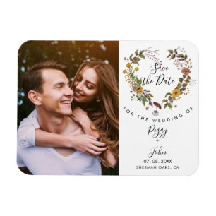 Save the Date Photo Elegant Floral Love Heart Magneet