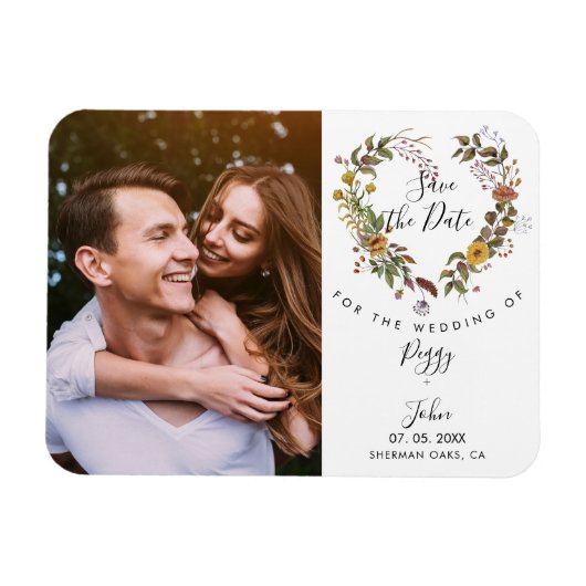 Save the Date Photo Elegant Floral Love Heart Magneet (Horizontaal)