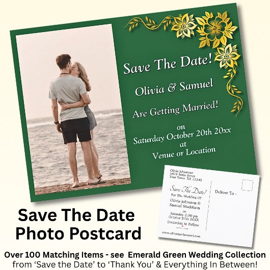 Save The Date, Photo -Emerald Green & Gold Aankondigingskaart