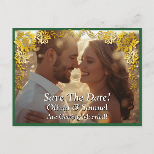 Save The Date, Photo -Emerald Green & Gold Aankondigingskaart (Voorkant)
