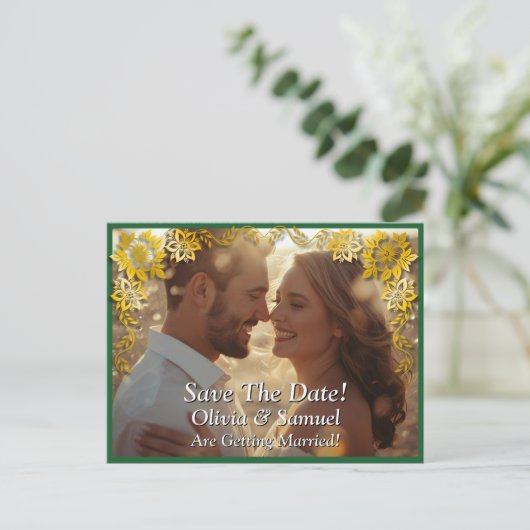 Save The Date, Photo -Emerald Green & Gold Aankondigingskaart (Staand voorkant)