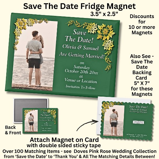 Save The Date, Photo -Emerald Green & Gold Fridge Magneet