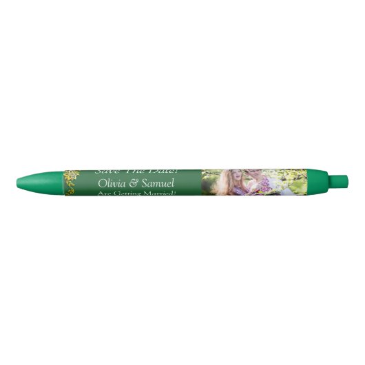 Save The Date - Photo + Emerald Green & Gold Zwarte Inkt Pen (Voorkant)