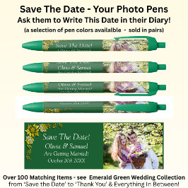 Save The Date - Photo + Emerald Green & Gold Zwarte Inkt Pen