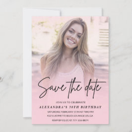 Save the date Photo Gradient Blush Pink 30th Kaart