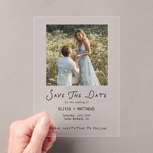 Save the Date Photo Minimalist Whimsical Acryl Uitnodigingen (Insitu (Draagbaar))