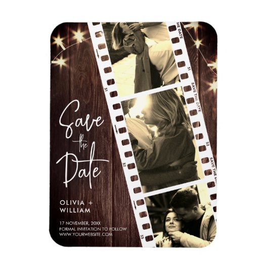 Save the Date Photo Strip Wedding Favor Rustic Magneet (Verticaal)