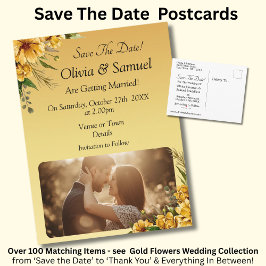 Save The Date - Photo with Golden Yellow Flowers Aankondigingskaart