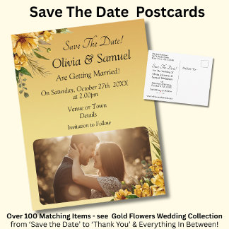 Save The Date - Photo with Golden Yellow Flowers Aankondigingskaart