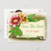 Save the Date Pink & Green Floral Photo Briefkaart (Voorkant / Achterkant)