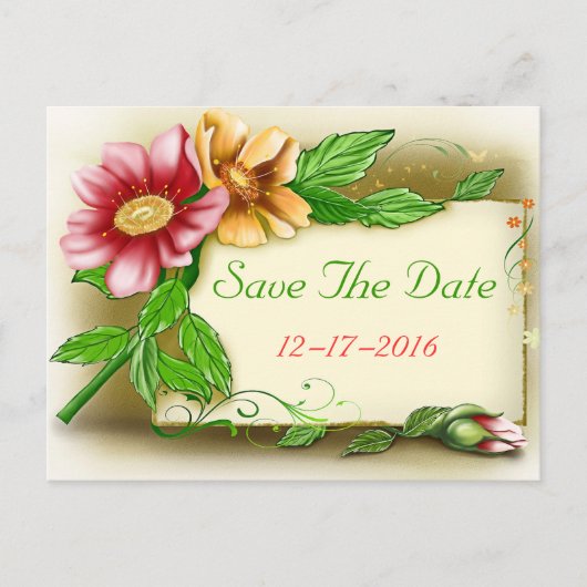 Save the Date Pink & Green Floral Photo Briefkaart (Voorkant)