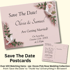 Save The Date - Pink Roses & Doves Wedding Aankondigingskaart