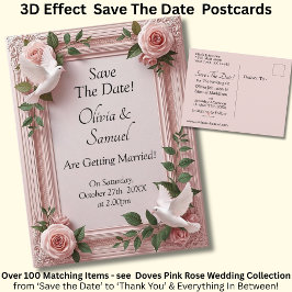 Save The Date - Pink Roses & Doves Wedding Aankondigingskaart