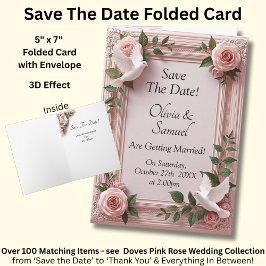 Save The Date - Pink Roses & Doves Wedding Kaart