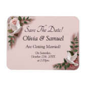 Save The Date - Pink Roses & Doves Wedding Magneet (Horizontaal)