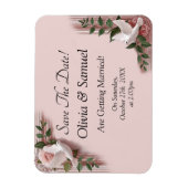 Save The Date - Pink Roses & Doves Wedding Magneet (Verticaal)