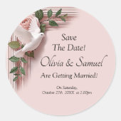 Save The Date - Pink Roses & Doves Wedding Ronde Sticker (Voorkant)