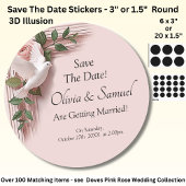Save The Date - Pink Roses & Doves Wedding Ronde Sticker