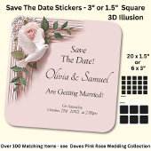 Save The Date - Pink Roses & Doves Wedding Vierkante Sticker