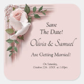 Save The Date - Pink Roses & Doves Wedding Vierkante Sticker (Voorkant)