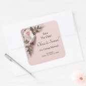 Save The Date - Pink Roses & Doves Wedding Vierkante Sticker (Envelop)