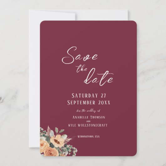 Save the Date platte kaart - Elegante bloemenborde (Voorkant)