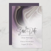 Save the date | Plum Misty Marble Kaart (Voorkant / Achterkant)