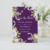 Save the Date Plum Purple and Spring Floral (Staand voorkant)