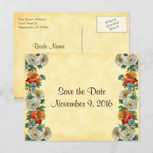 Save the Date Poppies Cornflowers Briefkaart (Voorkant / Achterkant)