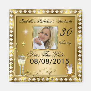 Save The Date Prachtig 30 Foto Goud Glam Verjaarda Magneet