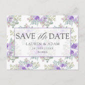 Save the Date Purple Floral Wedding Aankondigingskaart (Voorkant)