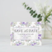 Save the Date Purple Floral Wedding Aankondigingskaart (Staand voorkant)