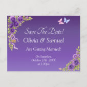 Save The Date - Purple Mauve Flowers & White Aankondigingskaart (Voorkant)