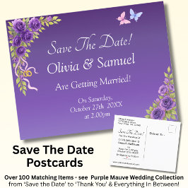 Save The Date - Purple Mauve Flowers & White Aankondigingskaart