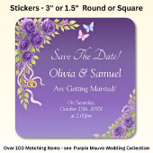 Save The Date -Purple Mauve Flowers & White Vierkante Sticker