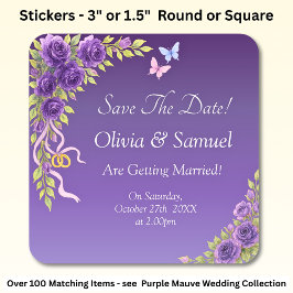 Save The Date -Purple Mauve Flowers & White Vierkante Sticker