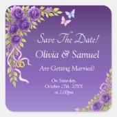 Save The Date -Purple Mauve Flowers & White Vierkante Sticker (Voorkant)