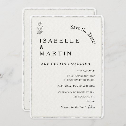 Save the Date QR Code Faux Deckled Edge Wedding Kaart (Voorkant / Achterkant)