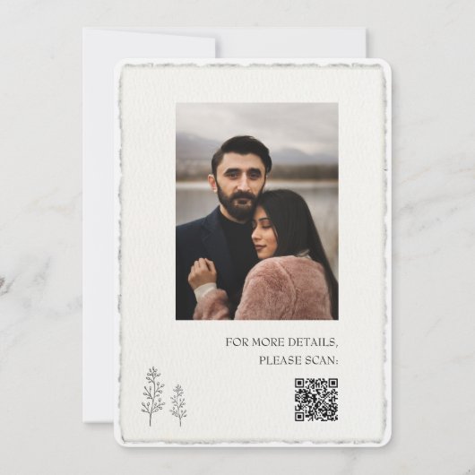 Save the Date QR Code Faux Deckled Edge Wedding Kaart (Achterkant)