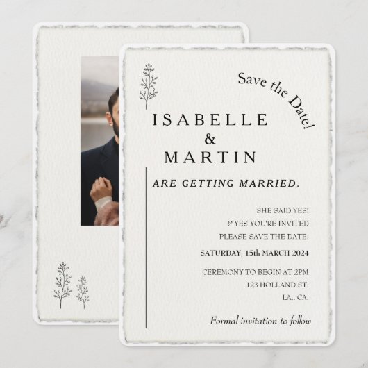 Save the Date QR Faux Deckled Edge Wedding Kaart (Voorkant / Achterkant)