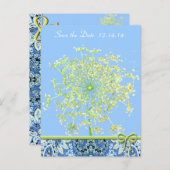 Save The Date Queen Anne's Lace Lapis Blauw Groen Aankondigingskaart (Voorkant / Achterkant)