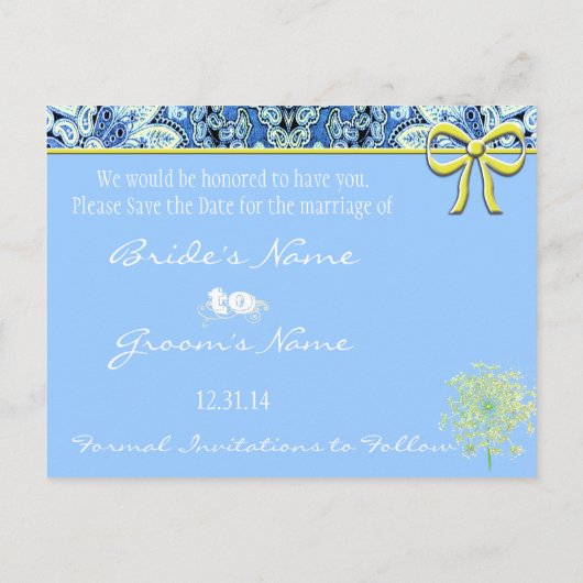 Save The Date Queen Anne's Lace Lapis Blauw Groen Aankondigingskaart (Achterkant)