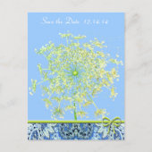 Save The Date Queen Anne's Lace Lapis Blauw Groen Aankondigingskaart (Voorkant)
