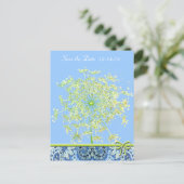 Save The Date Queen Anne's Lace Lapis Blauw Groen Aankondigingskaart (Staand voorkant)