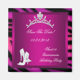 Save The Date Quinceanera of Sweet 16 Tiara Roze Magneet