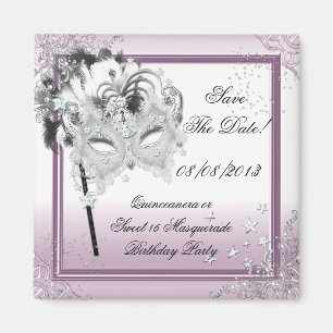Save The Date Quinceanera Sweet 16 Masquerade Roze Magneet