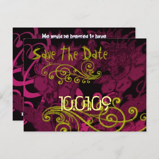 Save the Date - Rasberry Floral Distressed - Aankondigingskaart (Voorkant / Achterkant)