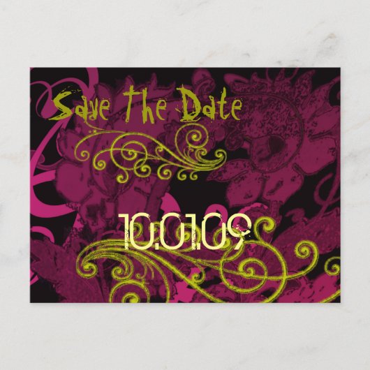 Save the Date - Rasberry Floral Distressed - Aankondigingskaart (Voorkant)