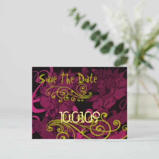 Save the Date - Rasberry Floral Distressed - Aankondigingskaart (Staand voorkant)
